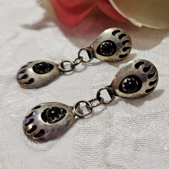 Jewelry - Handmade Onyx Sterling Bearpaw Earrings